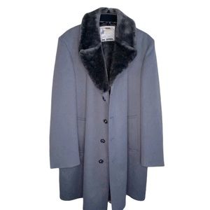 Men London Fog Faux Fur Collar Gray Vintage Peacoat 42R